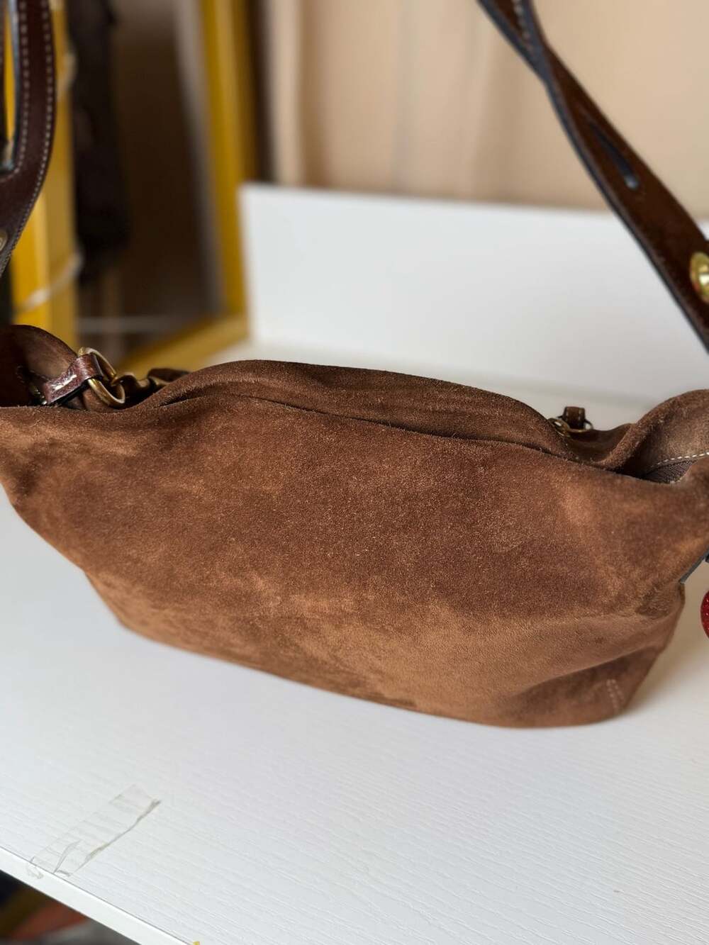 Coach Suede Tassel Shoulder Bag Brown - Picture 7 of 8